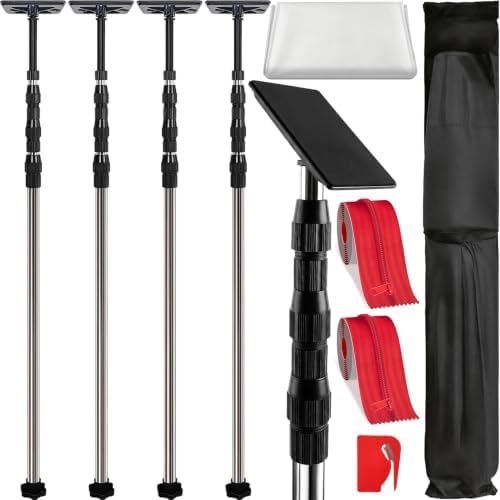 12FT Dust Barrier Poles, 4 Pack Spring Retractable Zipper Wall Pole Kit by GEEMCYEN