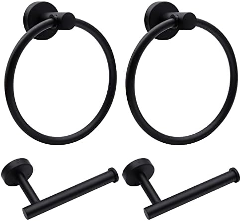 4pcs Matte Black Toilet Paper Holder and Towel Ring Set, Stainless Steel by Mdvora