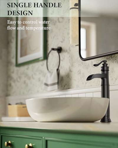 Matte Black Vessel Sink Faucets Waterfall Bathroom Faucet Single Handle - Image 3