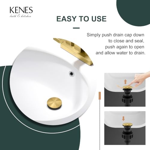 KENES 2 Pack Brushed Gold Pop Up Bathroom Sink Drain Assembly - Image 5