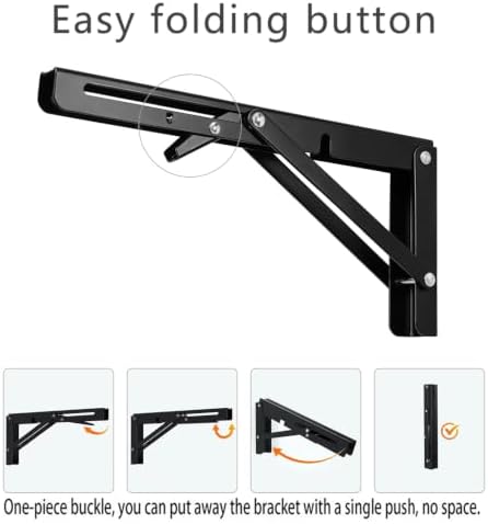 10 Inch Black Folding Shelf Brackets, 2 Pack Metal Heavy Duty Shelf Bracket - Image 5
