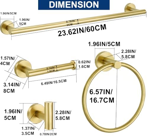 5 Pieces Bathroom Hardware Accessories Set Brushed Gold, 24Inch Bathroom Towel - Image 7