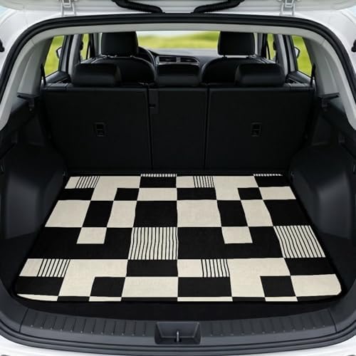 Black Checkered Universal Car Trunk Mat All Weather Trunk Protection Cargo Liner by Mintulipy