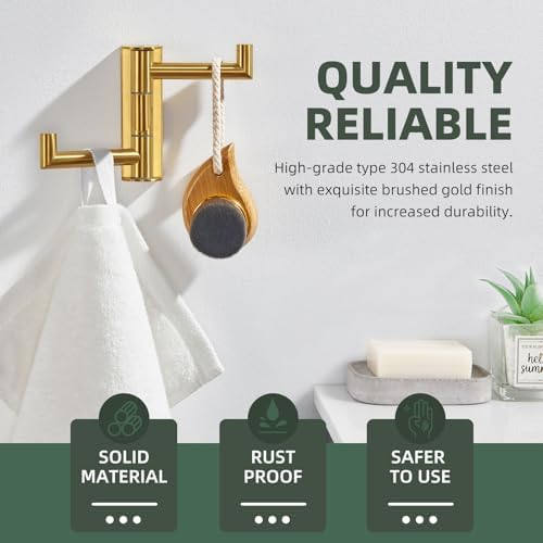 Angle Simple Swivel Towel Hook for Bathroom, Coat Hook Brushed Dark Gold - Image 5