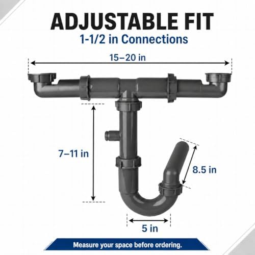1-1/2" Double Kitchen Sink Drain Kit - Image 4