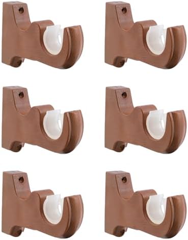 6 Pcs Brown Wood Curtain Rod Brackets Hangers Wooden Rod Holders by Nicerity