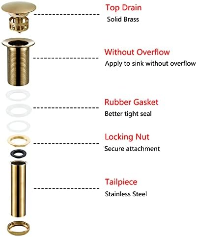 Bathroom Sink Drain Brushed Dark Gold Pop Up Drain Without Overflow, Brass - Image 5