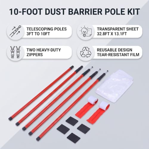 10 Ft Adjustable Dust Barrier Pole Kit - Image 5