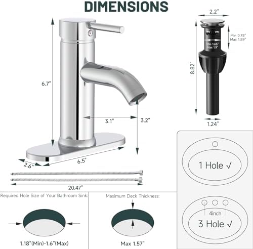 Chrome Bathroom Faucet for 1 or 3 Holes - Image 2