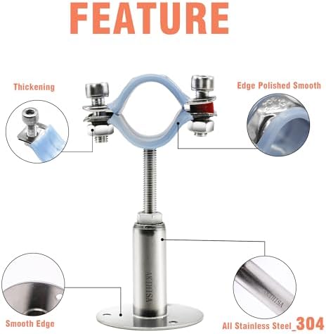AKIHISA 2 Pcs 304 Stainless Steel Pipe Supports, Wall Mount Ceiling Mount Pipe - Image 3