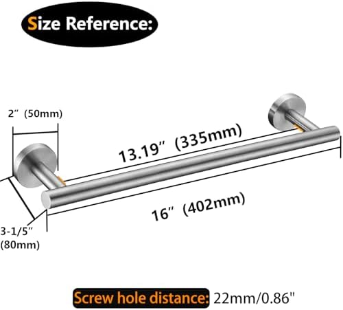 Nolimas Brushed Nickel Bath Towel Bar Single Bars Towel Rack Rod Classic Wall - Image 3