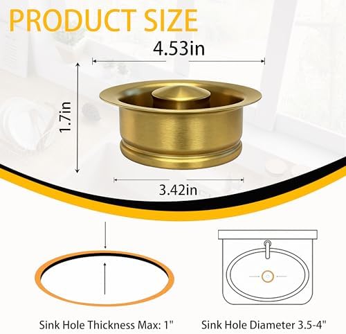 Garbage Disposal Flange with Stopper, 3-1/2" Sink Drain, Brushed Gold - Image 2