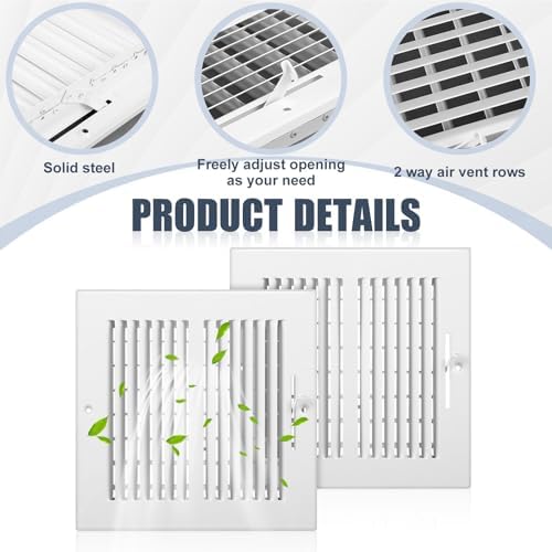 4 Pack Air Ceiling Vent Cover Grille 8"w x 8"h Duct Opening Size, 2 Way Steel - Image 3