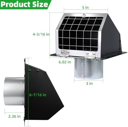 3 Inch Dryer Vent Cover Outside w/Mesh&Damper, Wall Vent Exhaust Vent Cover - Image 2