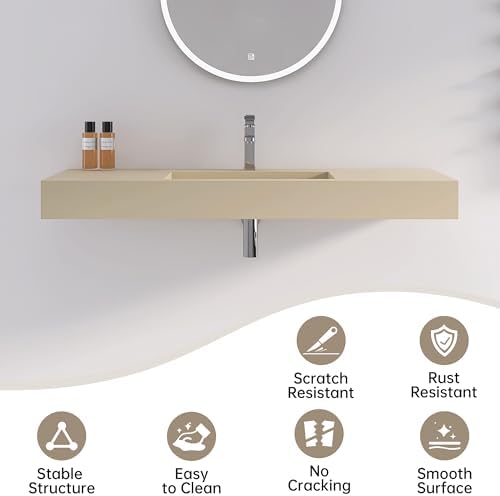 47"X19" Bathroom Sink with Single Faucet Hole, Stone Resin Wall-Mount or - Image 5