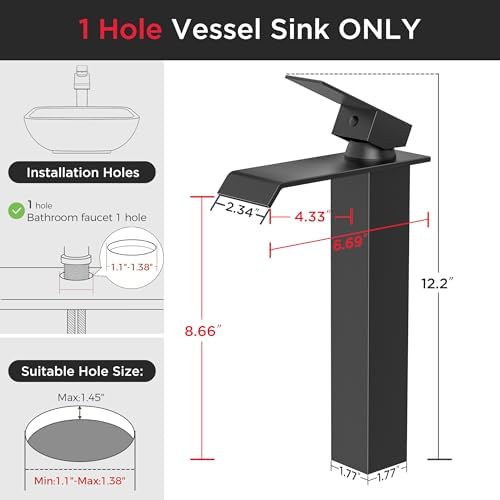 FORIOUS Vessel Tall Bathroom Sink Faucet 1 Hole Single Handle Matte Black - Image 3