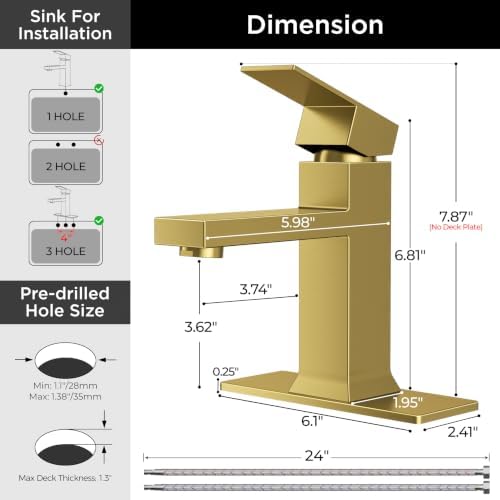 FORIOUS Bathroom Faucet 1 Hole Single Handle Vanity Sink Faucet Gold - Image 2
