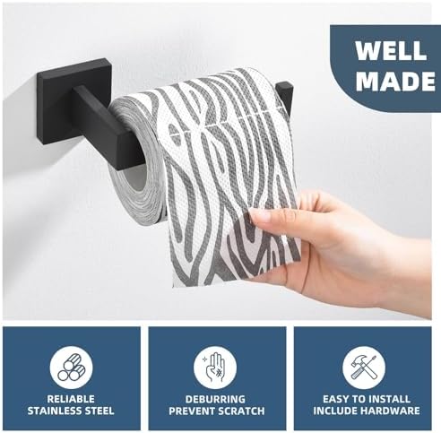 Angle Simple Toilet Paper Holder Wall Mount, Tissue Roll Holder Matte Black - Image 3