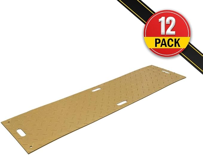 12 Pk 2' x 8' - 1/2" Thick Heavy Duty Tan Ground Protection Mats - Easily - Image 2