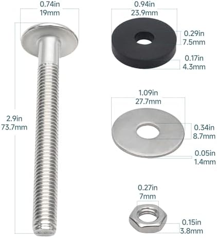 THU833-A Stainless Steel Toilet Tank Bolts & Rubber Gaskets Kit - Image 2