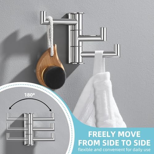 Angle Simple Swivel Towel Hook 3 Arms, Robe Coat Wall Hook, Polished Chrome - Image 6
