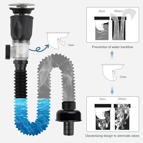 Bathroom Sink Drain Kit/Drain Pipe/Pop-Up Stopper, Big Cap, Brushed Nickel - Image 2