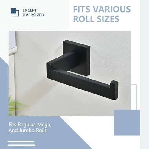 Toilet Paper Holder Set with 2 Square Robe Hooks, Matte Black - Image 7