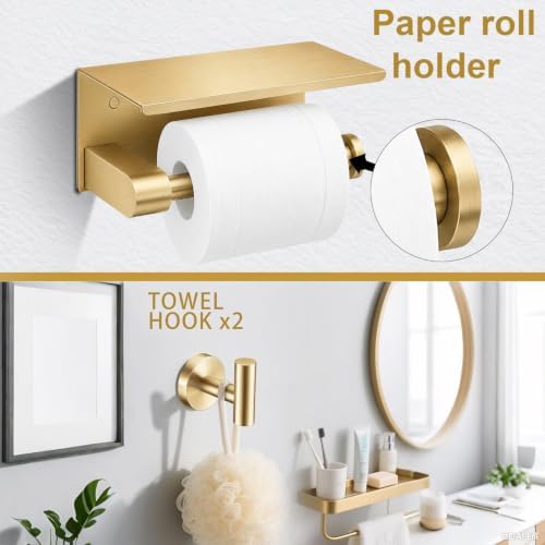 5 Pieces Brushed Gold Bathroom Hardware Accessories Set, SUS304 Stainless Steel - Image 5
