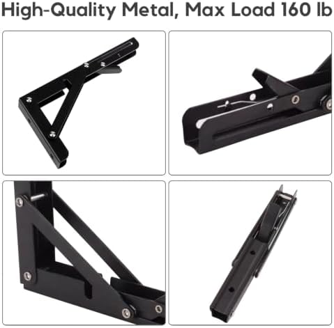 16 Inch Black Folding Shelf Brackets, 2 Pack Metal Heavy Duty Shelf Bracket - Image 4