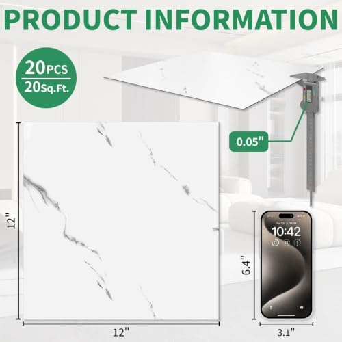 20 Pack Cover 20 Sq.Ft Peel and Stick Floor Tiles, 12” x 12” Self Adhesive - Image 3