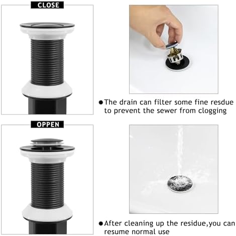 Bathroom Sink Drain, 5 Pack Matte Black Drain Stopper Without Overflow - Image 5