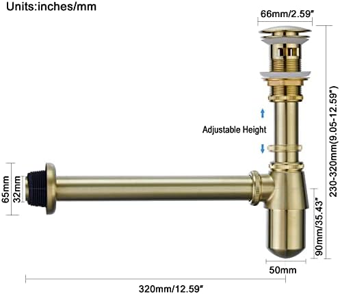Bathroom Sink Stopper Bottle P Trap, Brass Core 1-1/4 inch Slip Inlet Drain - Image 5