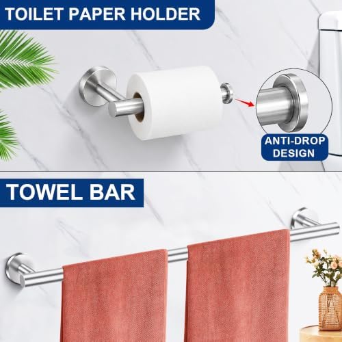 5 Pieces Bathroom Hardware Accessories Set Brushed Nickel, 24Inch Round Towel - Image 4
