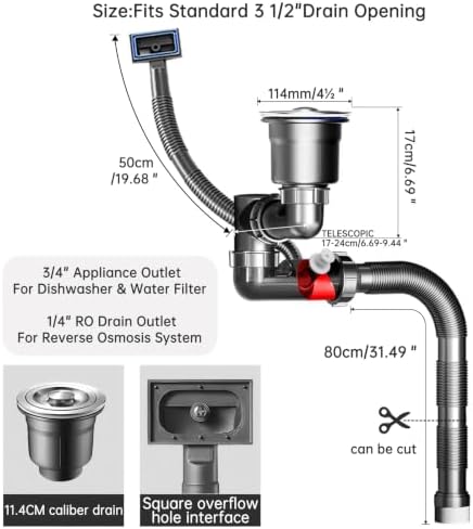Single Sink Kitchen Sink Drain Kit Space Saving Flexible Drain Pipe Flexible - Image 2