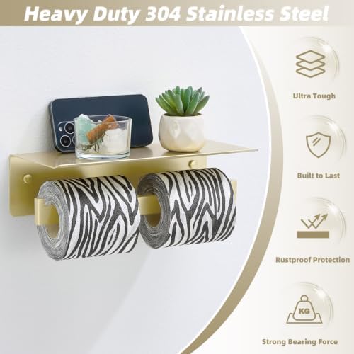 APLusee Brushed Gold Double Toilet Paper Holder - Image 6