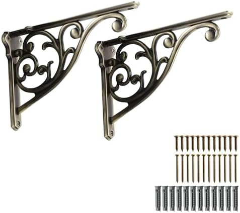 Khtumeware Ornate Decorative Brushed Antique Brass Shelf Brackets, 12 inch Big by khtumeware