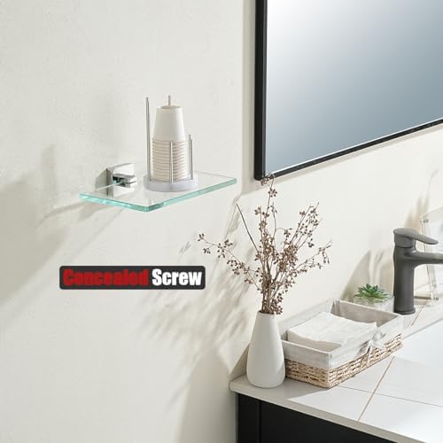 JQK Bathroom Glass Shelf Chrome, Tempered Glass Shower Storage 8 by 5 inches - Image 6