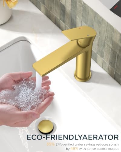 FORIOUS Single Hole Bathroom Faucet Gold, Commercial Faucet - Image 3