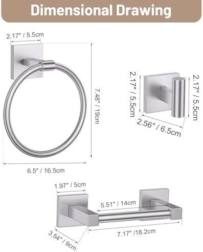 Brushed Nickel Bathroom Accessories, Toilet Paper Holder, Towel Ring & Hook - Image 7