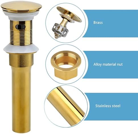 Rockgoya Bathroom Sink Drain, 2 Pack Gold Drain Stopper Bathroom Sink - Image 4