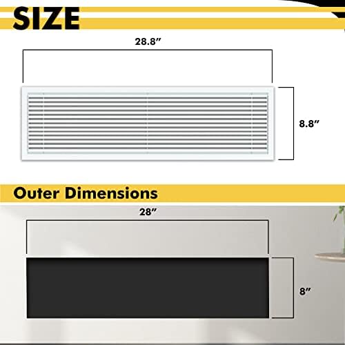 Linear Bar Air Grille 28" X 8", Aluminum Air Supply/Return Grilles, Easy Air - Image 2