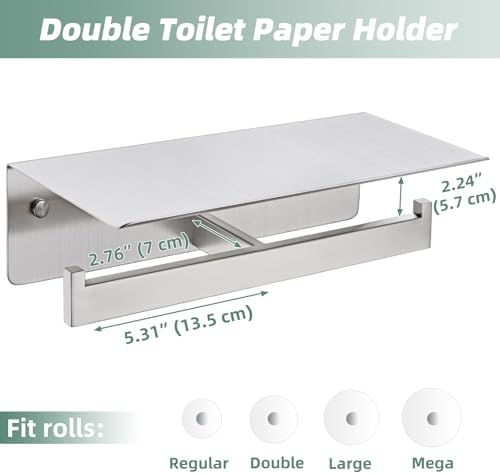 APLusee Dual Roll Toilet Paper Holder, Brushed Nickel, 304 Stainless Steel - Image 7