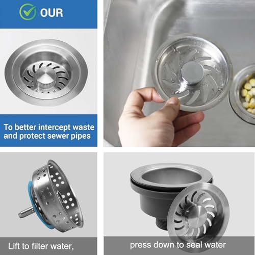 3-1/2'' Kitchen Sink Drain Kit Sink Drain Basket Sink Drain Assembly 304 - Image 4