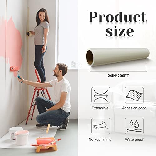 Amylove 24 Inch X 200 ft Carpet Plastic Protection Film, Transparent - Image 2