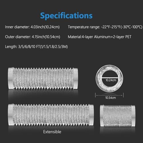 HOOMESUN Dryer Vent Hose 4 Inch 5FT Extra Thick Heavy Duty Flexible Aluminum - Image 6