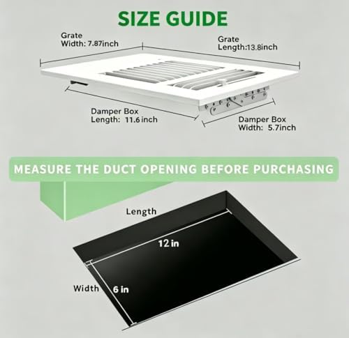 12x6 Inch Duct Opening Ceiling Register, 3-Way Steel Sidewall Air Vent Grille - Image 3
