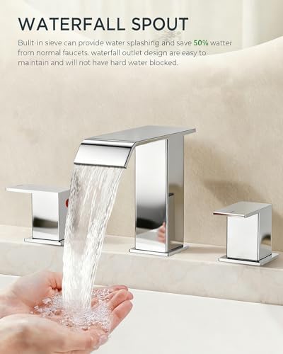 FORIOUS Bathroom Faucet 3 Hole 8 Inch Widespread Vanity Sink Faucets Chrome - Image 4