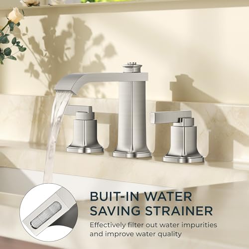 FORIOUS Bathroom Faucet 3 Hole Widespread Sink Faucets Brushed Nickel - Image 6