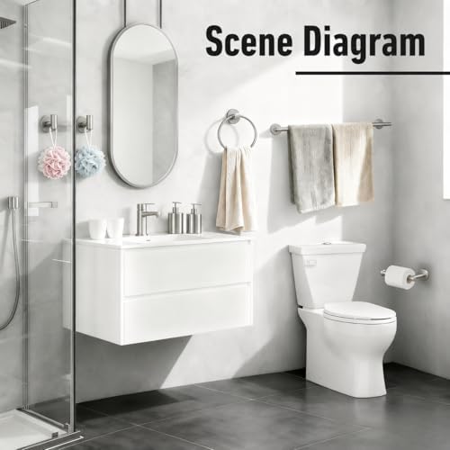 Silver 5 Pieces Bathroom Hardware Set, 16 Inch Bathroom Towel Holder, - Image 7