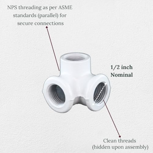 1/2" 3-WAY ELBOW Industrial Threaded Black Iron Pipe Fittings; White Satin - Image 3